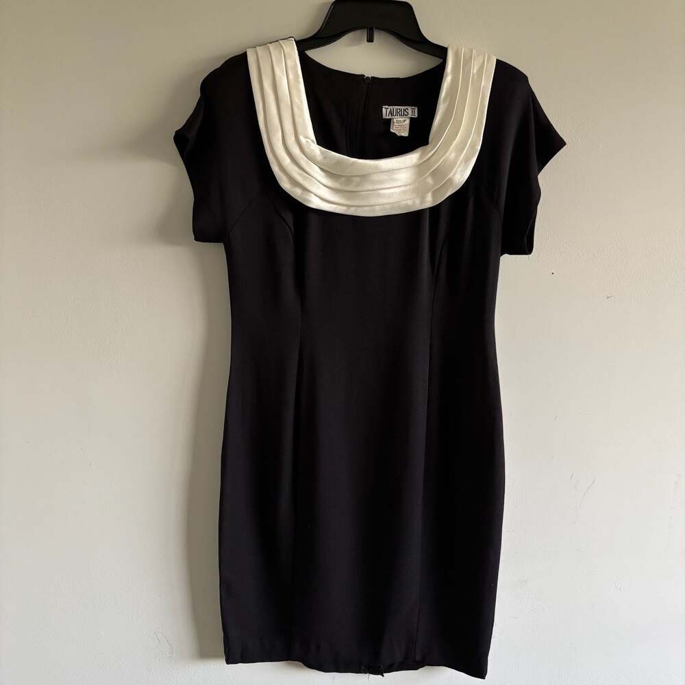 TAURUS II Vintage Navy & White Pleated Collar Dress Size 10
